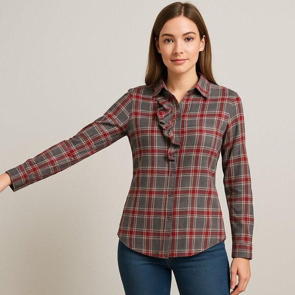 Tops - 🍂 Banana Republic Plaid Ruffle Button-Up – Size M 🍂